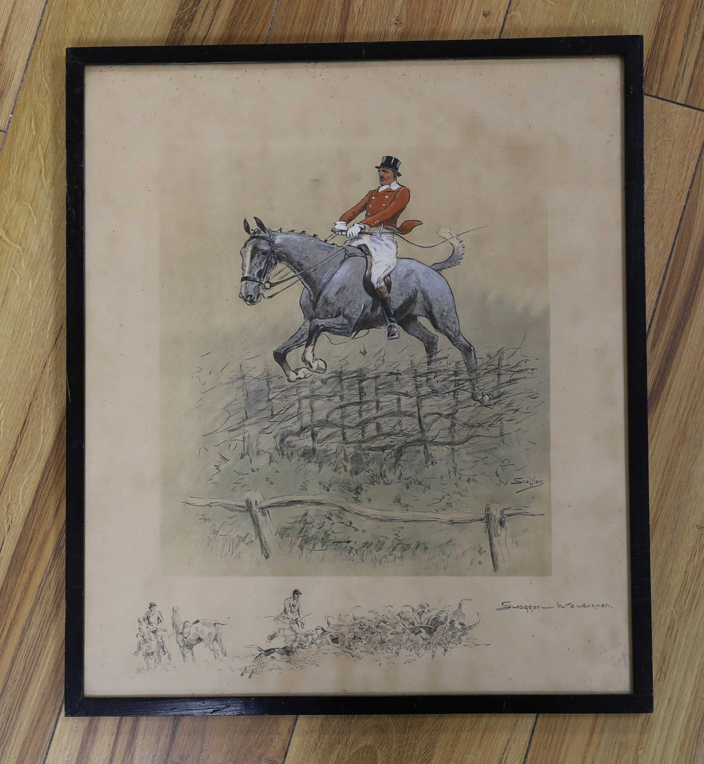 Charles Johnson Payne (Snaffles) five coloured prints, signed in pencil and bit proof stamped two other Snaffles prints and assorted other hunting prints Largest 32x59cm